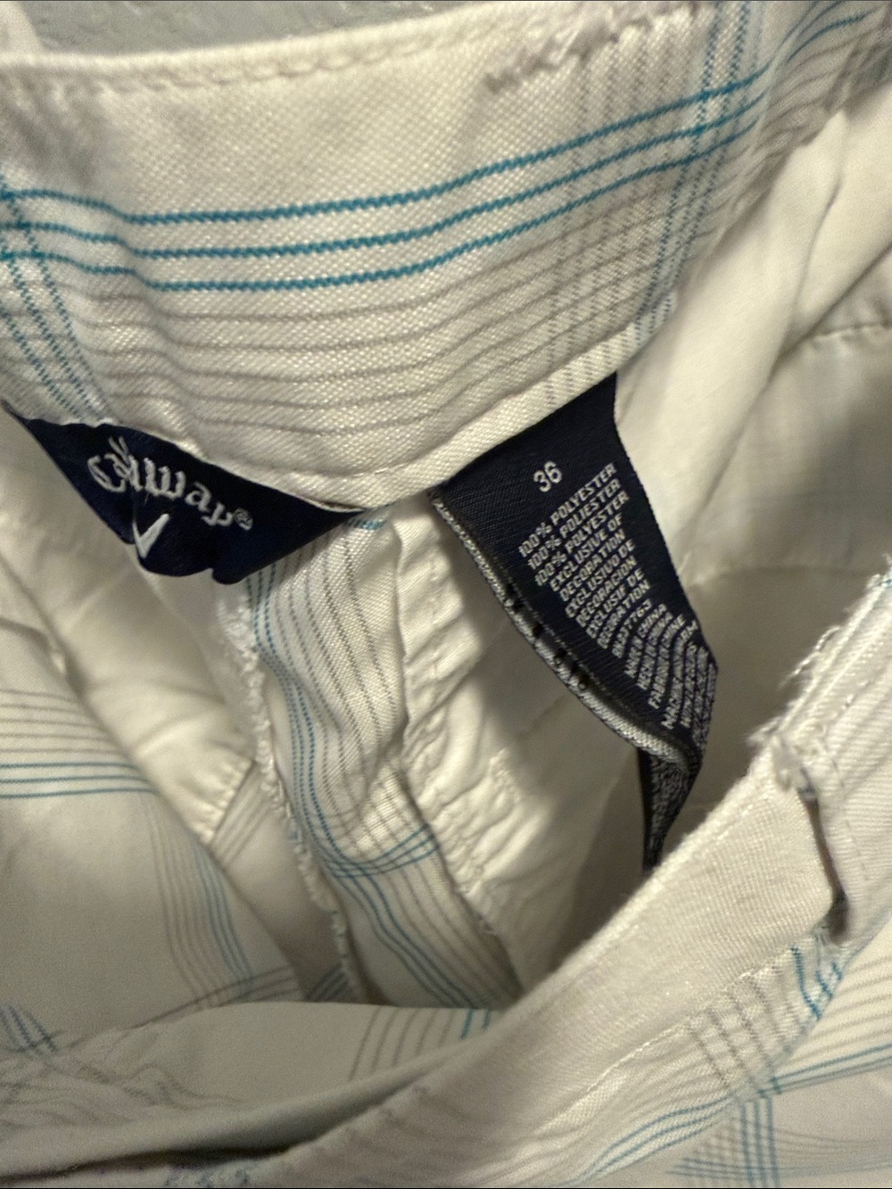 Callaway White with Light Blue Plaid Golf Shorts - Picture 2 of 3